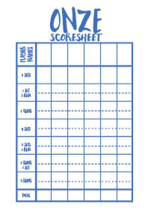 onze card game score sheet.